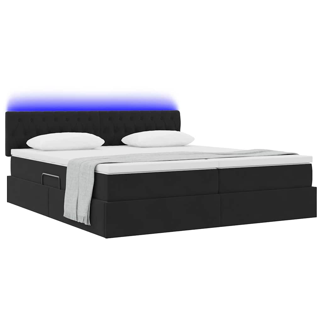 Bed met LED-stripverlichting Zwart 200 x 200 cm Fluweel is nu te koop bij PeponiXL, paradijselijk wonen!
