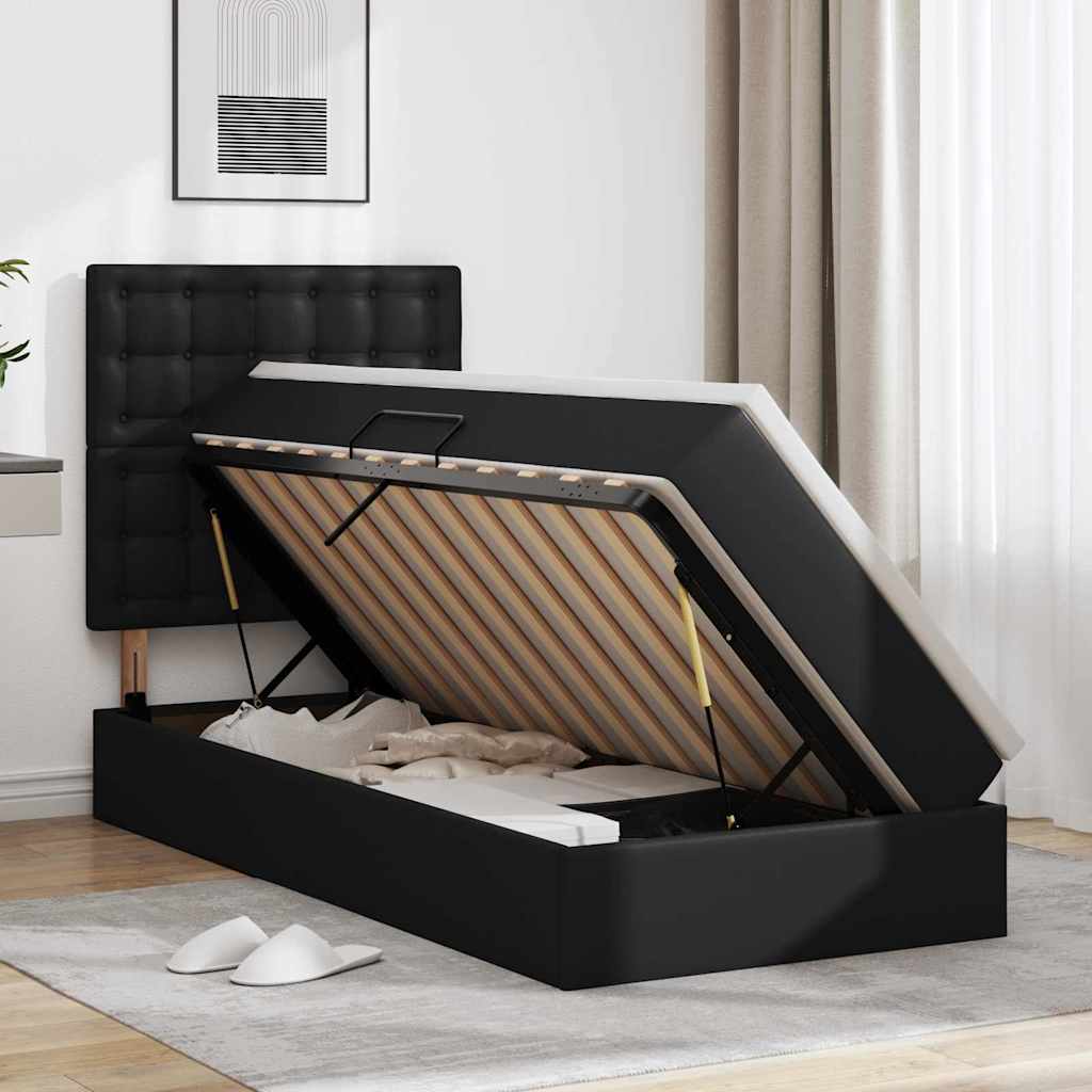 Opslag bed met matras met hoofdeinde Zwart 90 x 190 cm Nep Leer is nu te koop bij PeponiXL, paradijselijk wonen!