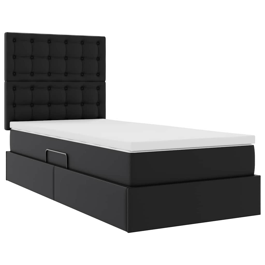 Opslag bed met matras met hoofdeinde Zwart 90 x 190 cm Nep Leer is nu te koop bij PeponiXL, paradijselijk wonen!