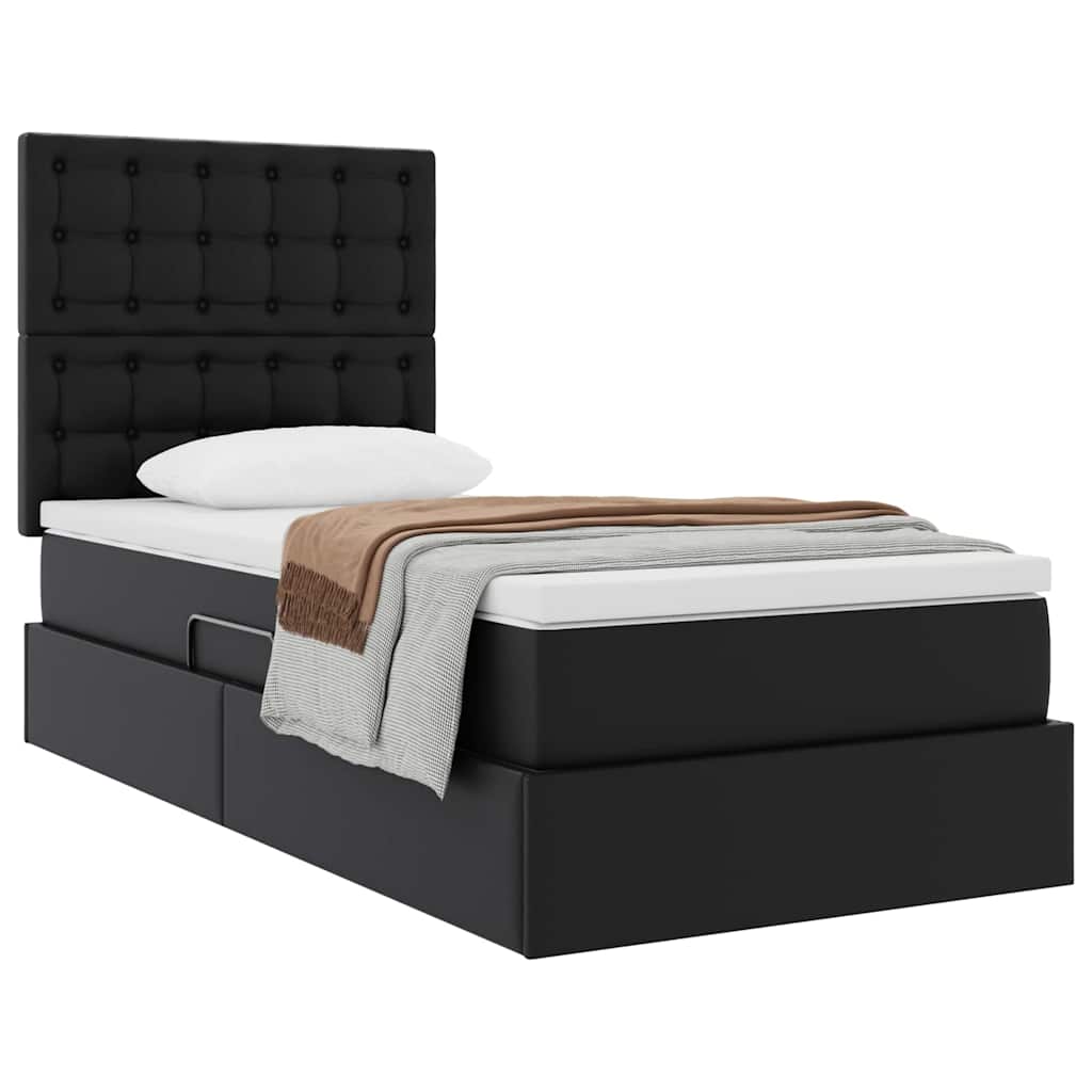 Opslag bed met matras met hoofdeinde Zwart 90 x 190 cm Nep Leer is nu te koop bij PeponiXL, paradijselijk wonen!
