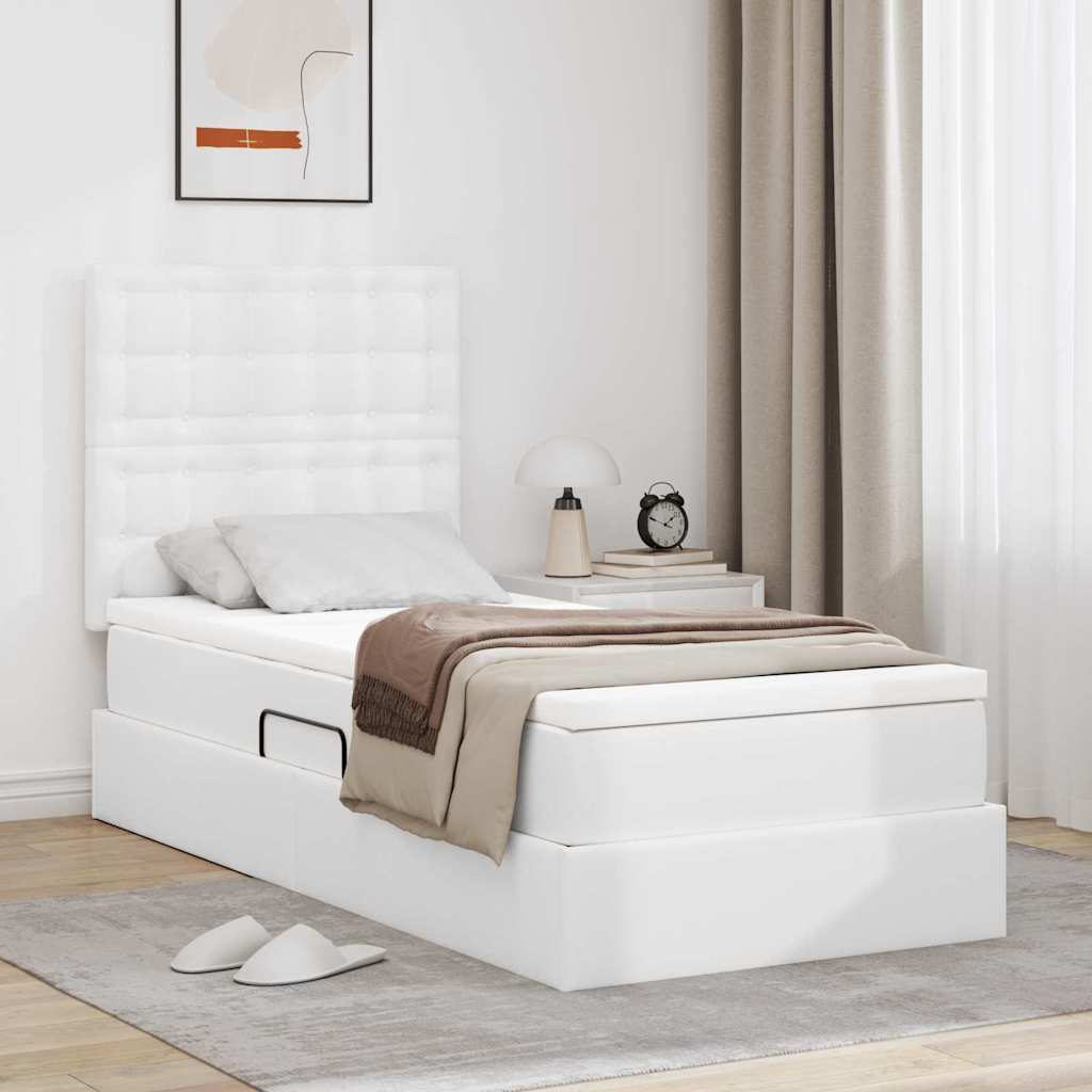 Opslag bed met matras met opslag Puur Wit 90 x 190 cm Nep Leer is nu te koop bij PeponiXL, paradijselijk wonen!