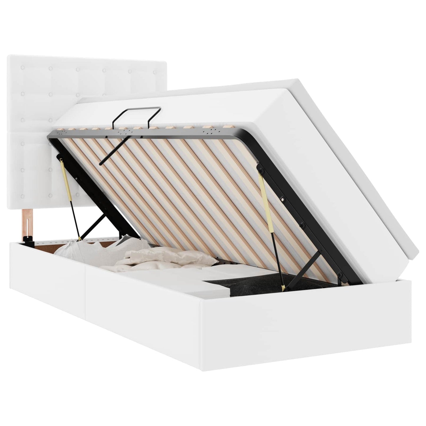 Opslag bed met matras met opslag Puur Wit 90 x 190 cm Nep Leer is nu te koop bij PeponiXL, paradijselijk wonen!