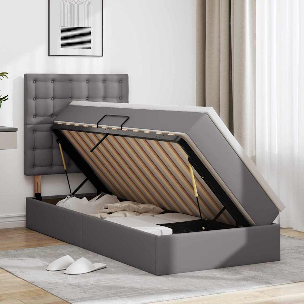 Opslag bed met matras met hoofdeinde Grijs 90 x 190 cm Nep Leer is nu te koop bij PeponiXL, paradijselijk wonen!