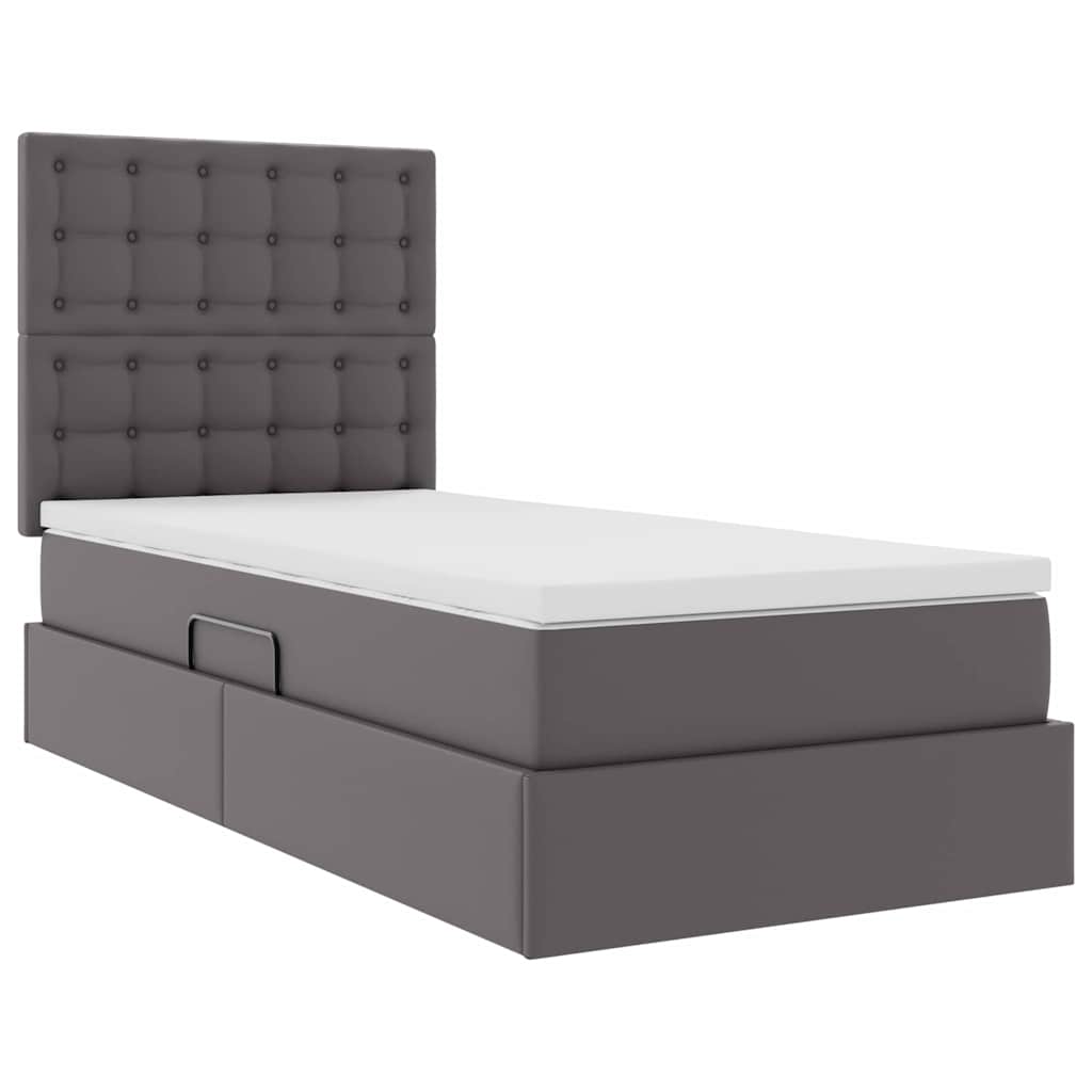 Opslag bed met matras met hoofdeinde Grijs 90 x 190 cm Nep Leer is nu te koop bij PeponiXL, paradijselijk wonen!