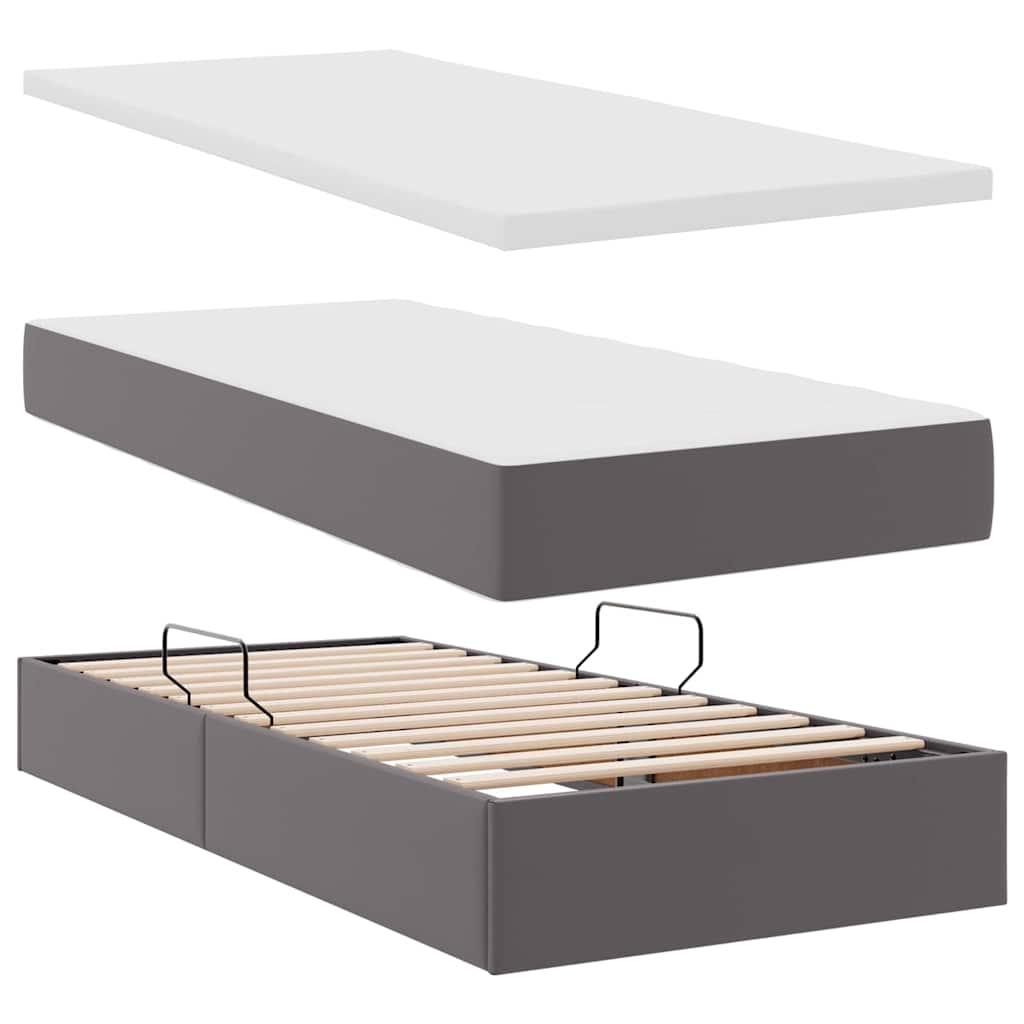 Opslag bed met matras met hoofdeinde Grijs 90 x 190 cm Nep Leer is nu te koop bij PeponiXL, paradijselijk wonen!