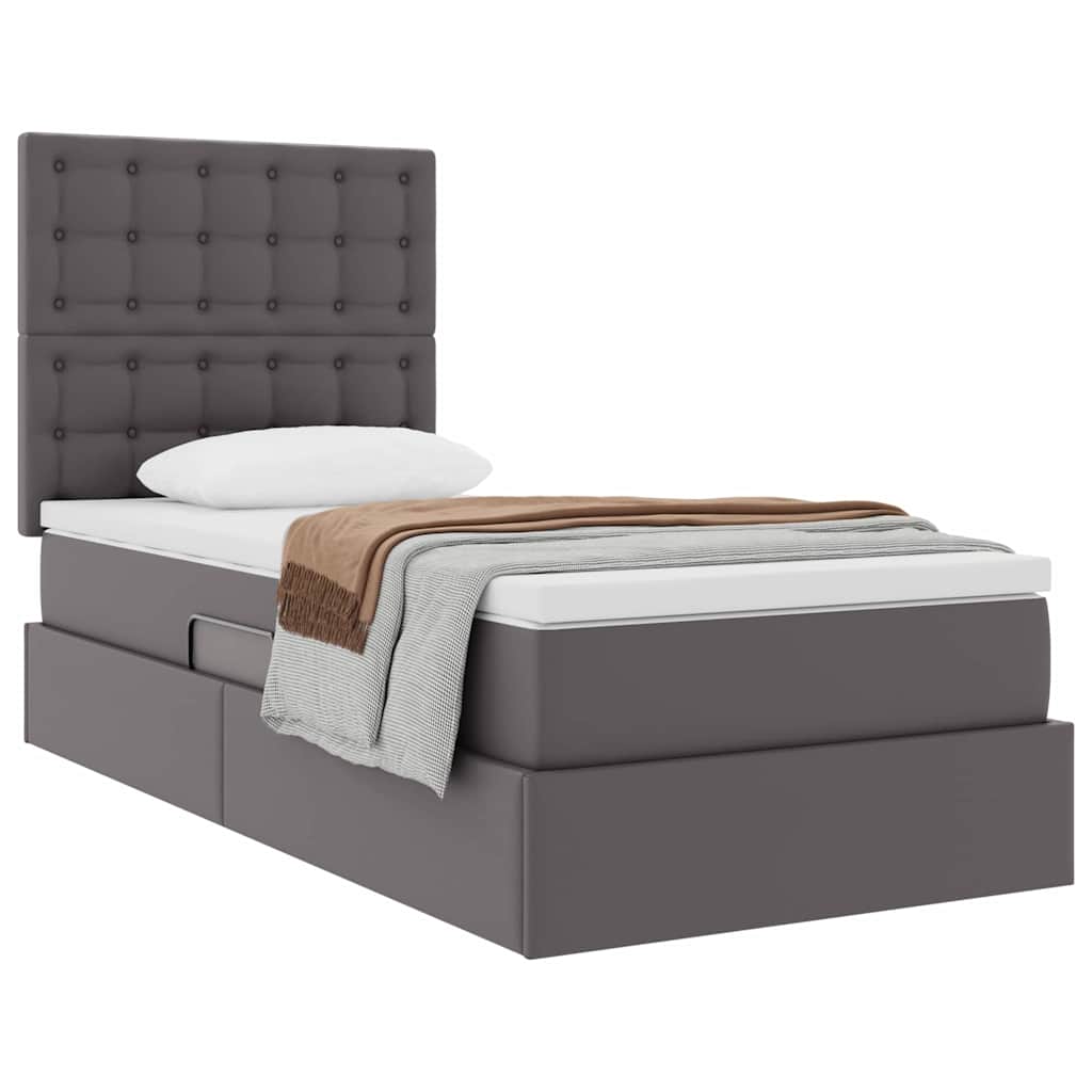 Opslag bed met matras met hoofdeinde Grijs 90 x 190 cm Nep Leer is nu te koop bij PeponiXL, paradijselijk wonen!