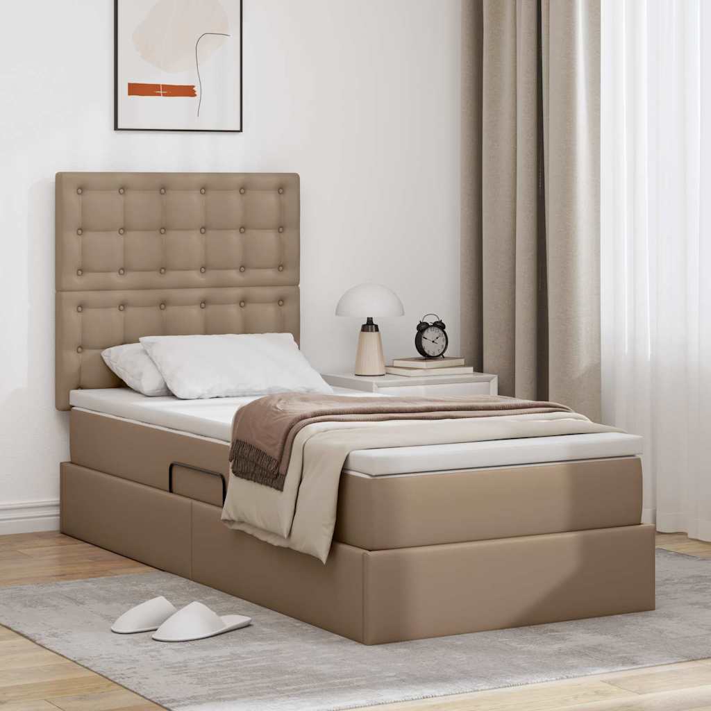 Opslag bed met matras Cappuccino 90 x 190 cm Nep Leer is nu te koop bij PeponiXL, paradijselijk wonen!