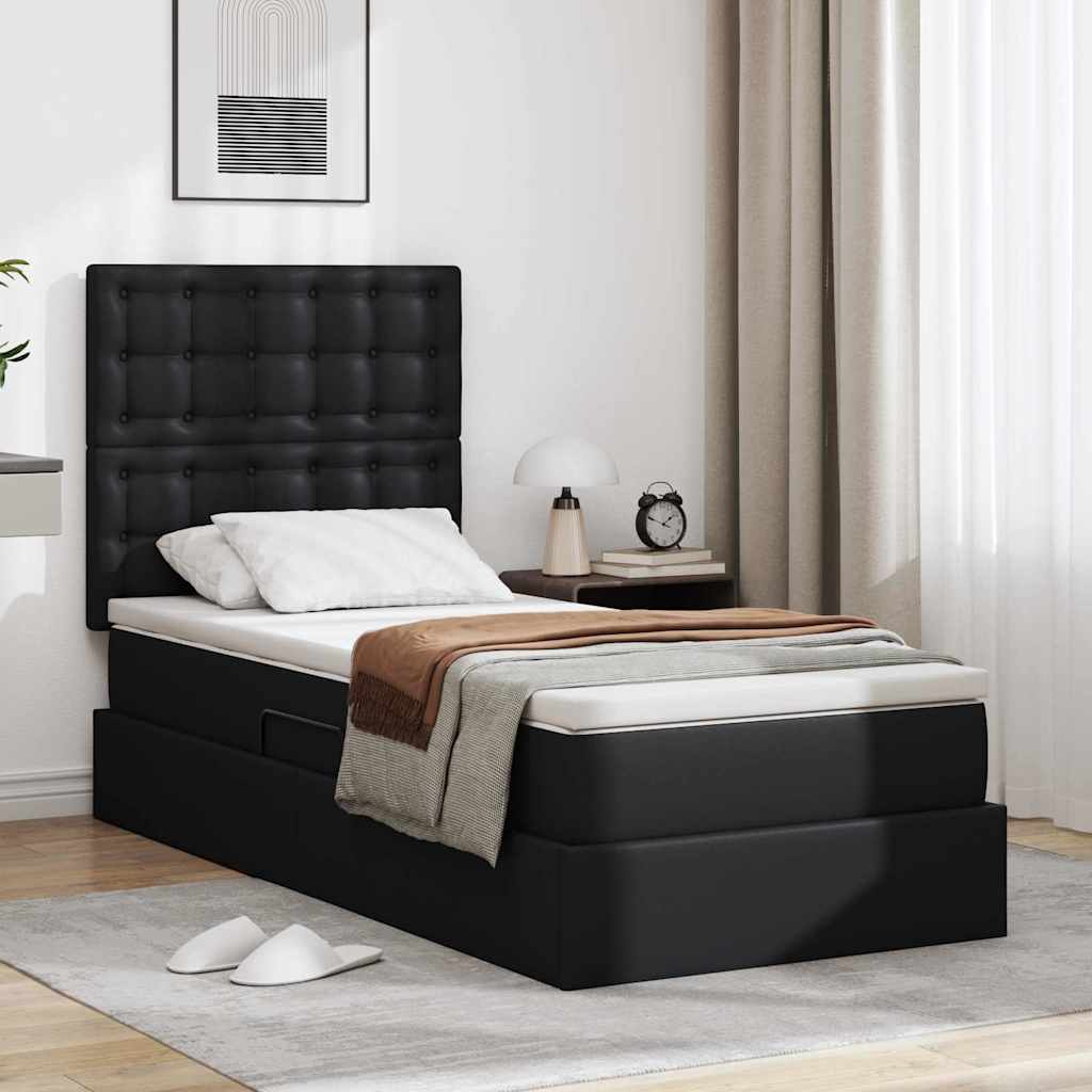 Opslag bed met hoofdeinde met opslag Zwart 90 x 200 cm Nep Leer is nu te koop bij PeponiXL, paradijselijk wonen!