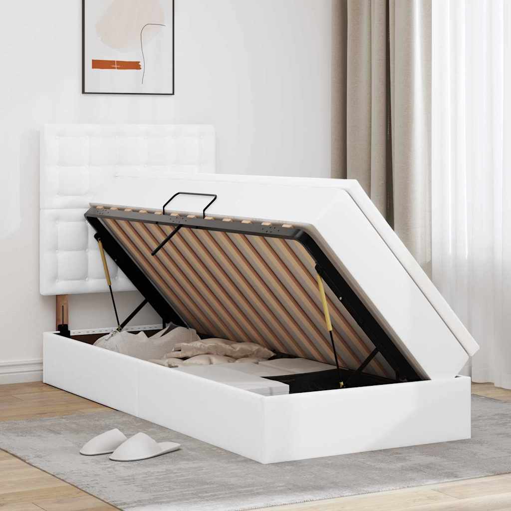 Opslag bed met matras met opslag Puur Wit 90 x 200 cm Nep Leer is nu te koop bij PeponiXL, paradijselijk wonen!