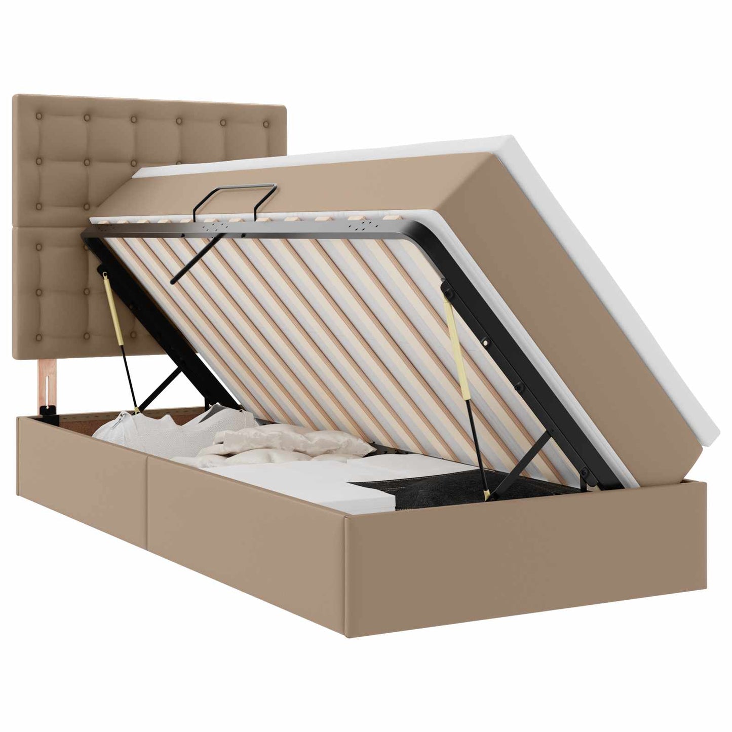 Opslag bed met matras Cappuccino 90 x 200 cm Nep Leer is nu te koop bij PeponiXL, paradijselijk wonen!
