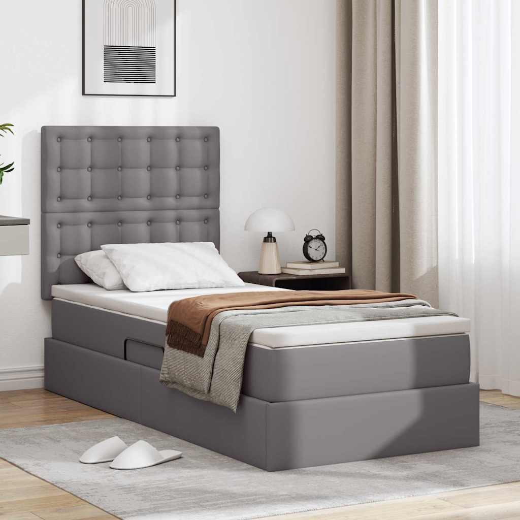 Opslag bed met matras met opslag Grijs 100 x 200 cm Nep Leer is nu te koop bij PeponiXL, paradijselijk wonen!