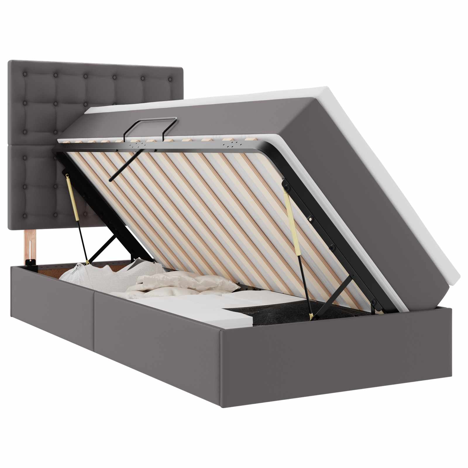 Opslag bed met matras met opslag Grijs 100 x 200 cm Nep Leer is nu te koop bij PeponiXL, paradijselijk wonen!