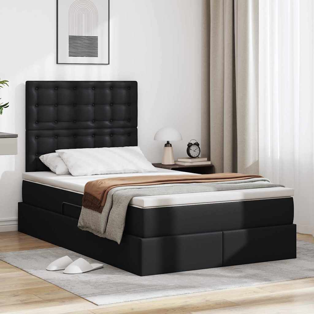 Opslag bed met matras met opslag Zwart 120 x 190 cm Nep Leer is nu te koop bij PeponiXL, paradijselijk wonen!