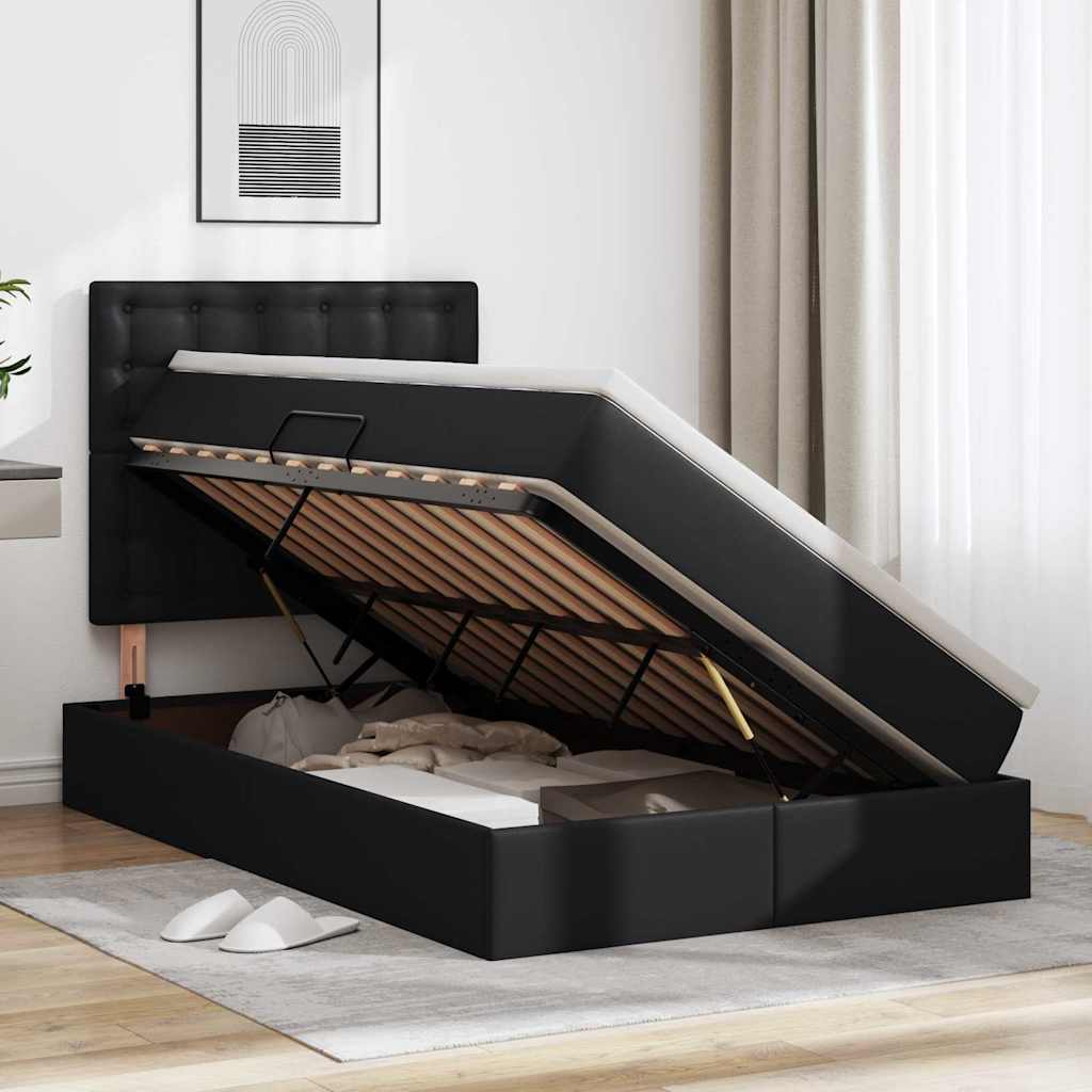 Opslag bed met matras met opslag Zwart 120 x 200 cm Nep Leer is nu te koop bij PeponiXL, paradijselijk wonen!