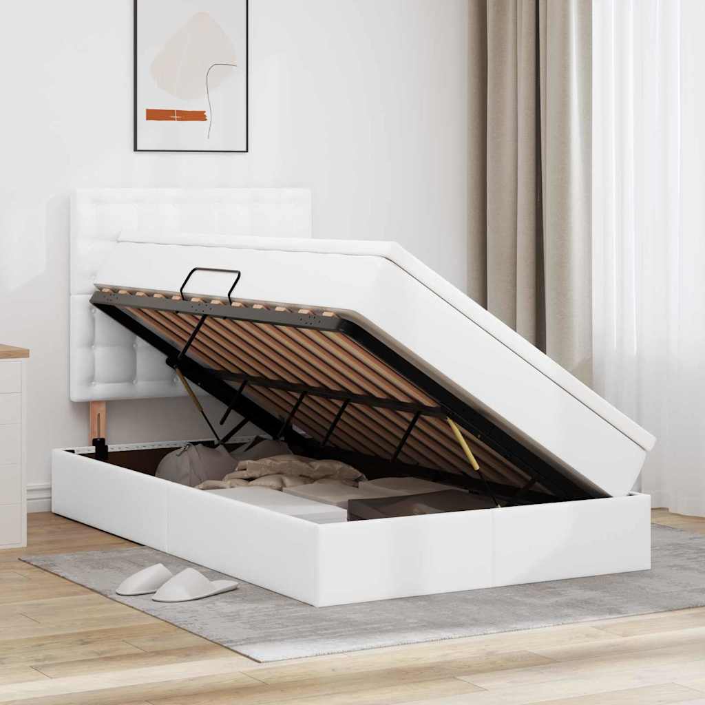 Opslag bed met matras met opslag Puur Wit 120 x 200 cm Nep Leer is nu te koop bij PeponiXL, paradijselijk wonen!