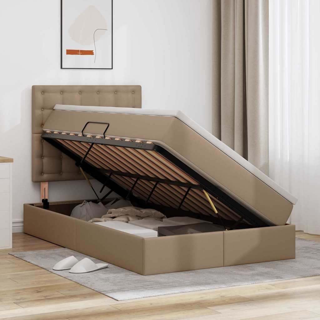 Opslag bed met matras Cappuccino 120 x 200 cm Nep Leer is nu te koop bij PeponiXL, paradijselijk wonen!
