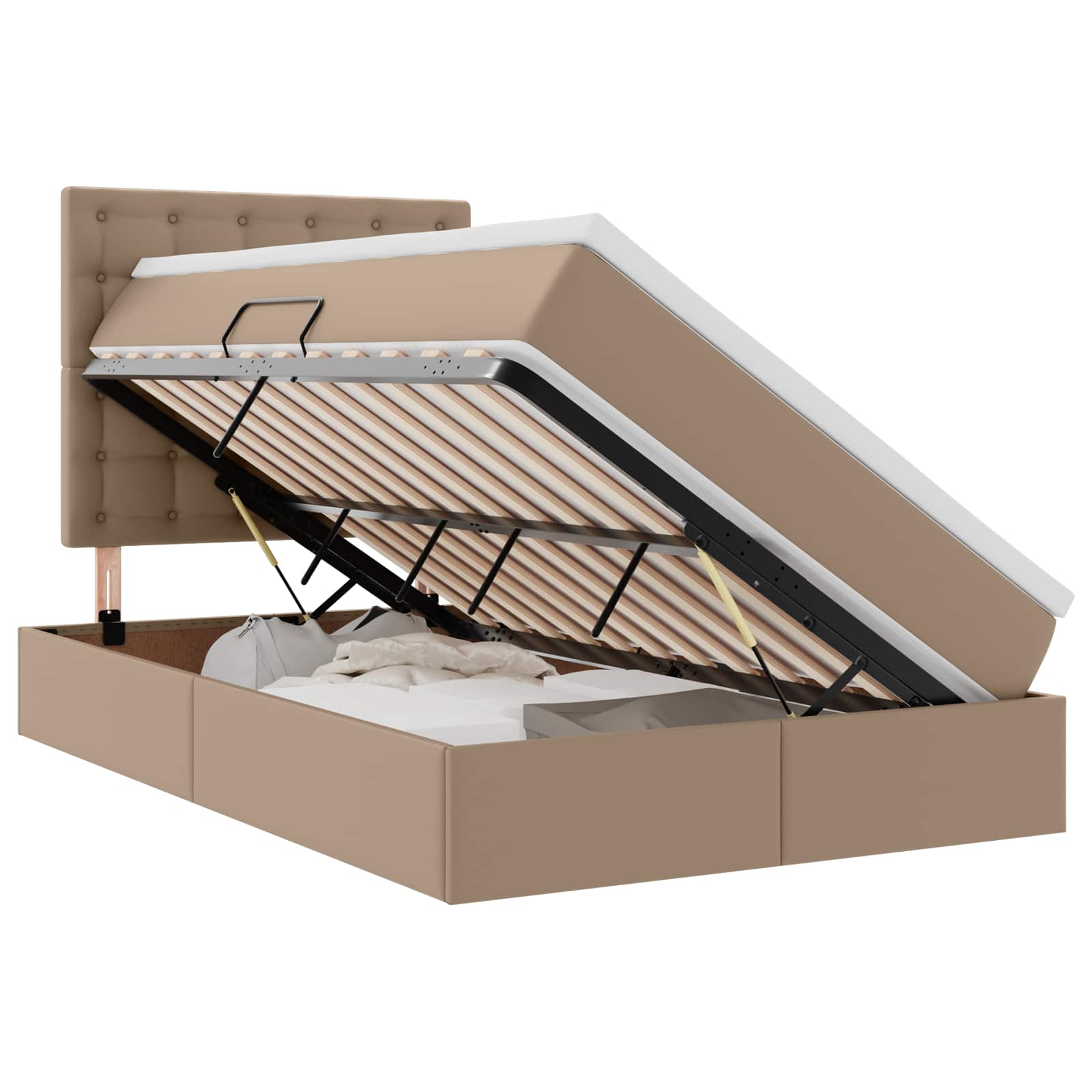 Opslag bed met matras Cappuccino 120 x 200 cm Nep Leer is nu te koop bij PeponiXL, paradijselijk wonen!