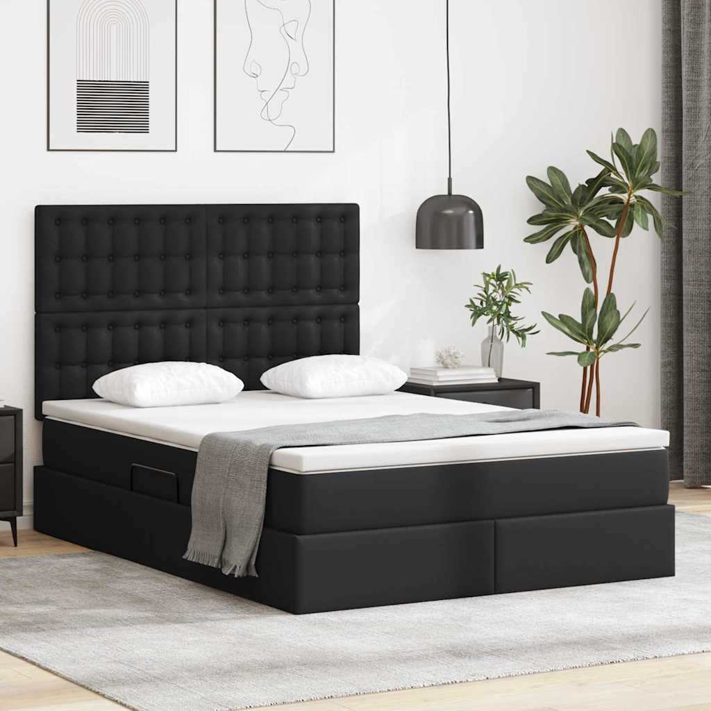 Opslag bed met matras met opslag Zwart 140 x 190 cm Nep Leer is nu te koop bij PeponiXL, paradijselijk wonen!