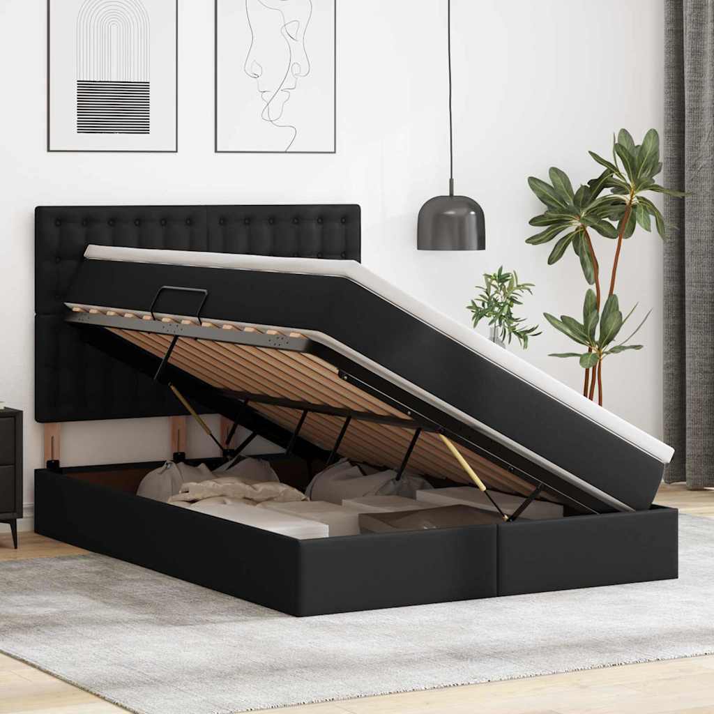 Opslag bed met matras met opslag Zwart 140 x 190 cm Nep Leer is nu te koop bij PeponiXL, paradijselijk wonen!