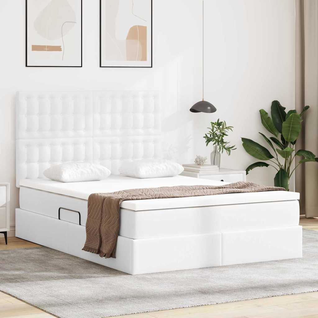 Opslag bed met matras met opslag Puur Wit 140 x 190 cm Nep Leer is nu te koop bij PeponiXL, paradijselijk wonen!