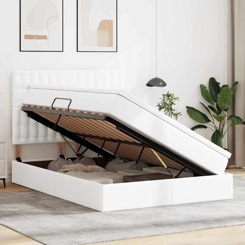 Opslag bed met matras met opslag Puur Wit 140 x 190 cm Nep Leer is nu te koop bij PeponiXL, paradijselijk wonen!