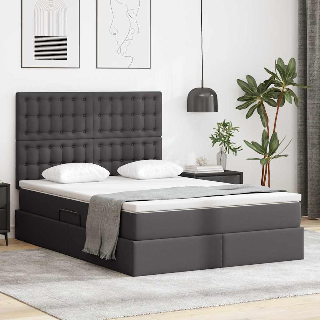 Opslag bed met matras met opslag Grijs 140 x 190 cm Nep Leer is nu te koop bij PeponiXL, paradijselijk wonen!
