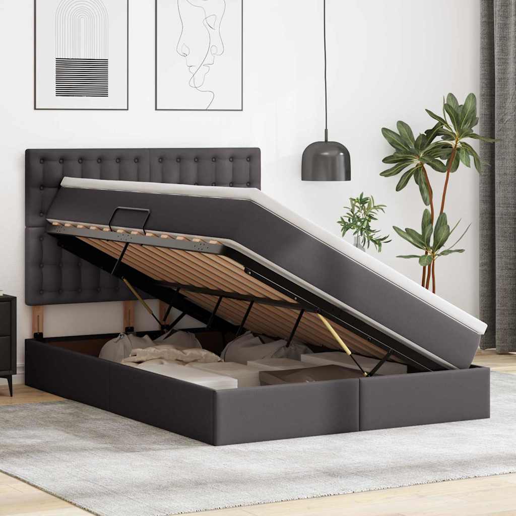 Opslag bed met matras met opslag Grijs 140 x 190 cm Nep Leer is nu te koop bij PeponiXL, paradijselijk wonen!
