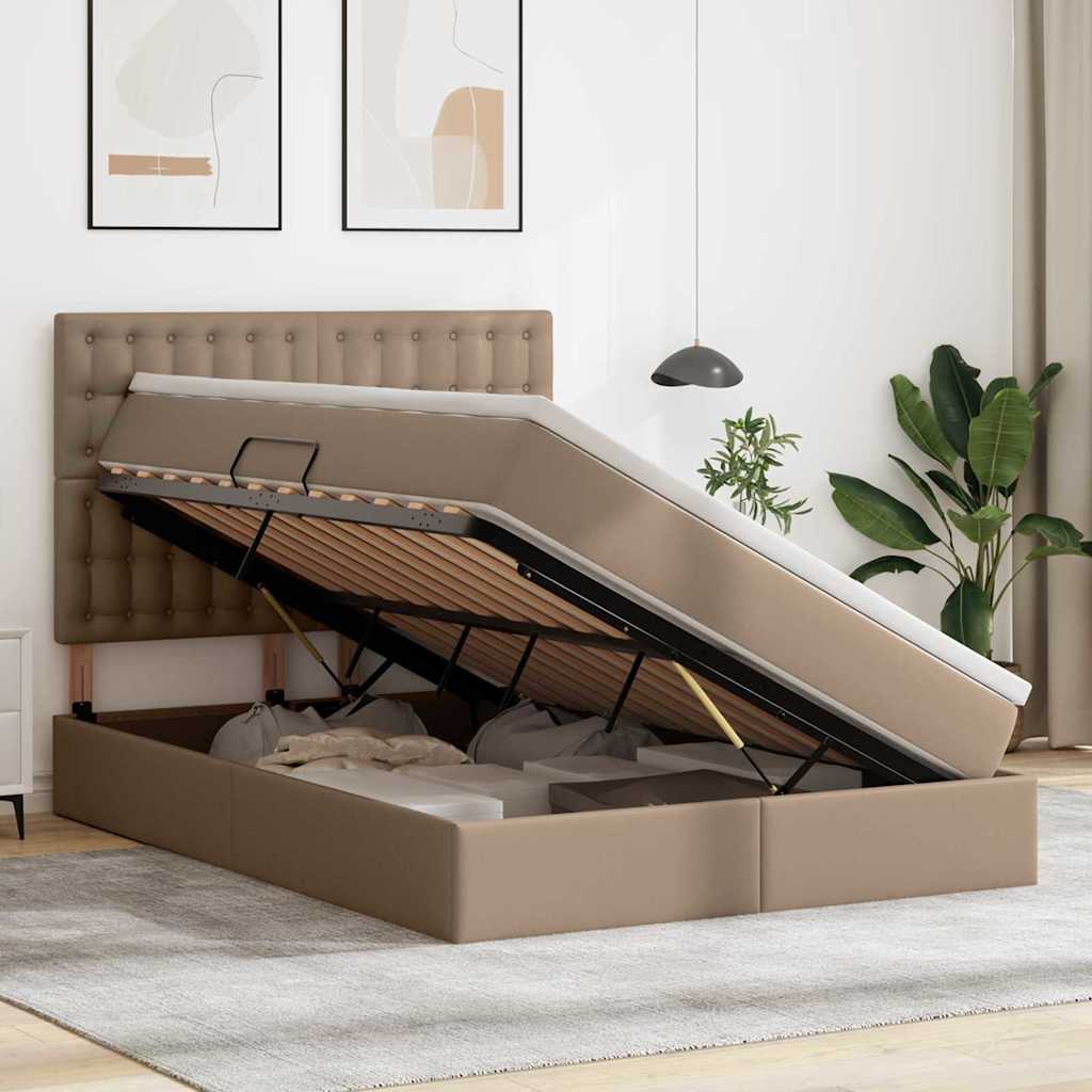 Opslag bed met matras Cappuccino 140 x 190 cm Nep Leer is nu te koop bij PeponiXL, paradijselijk wonen!