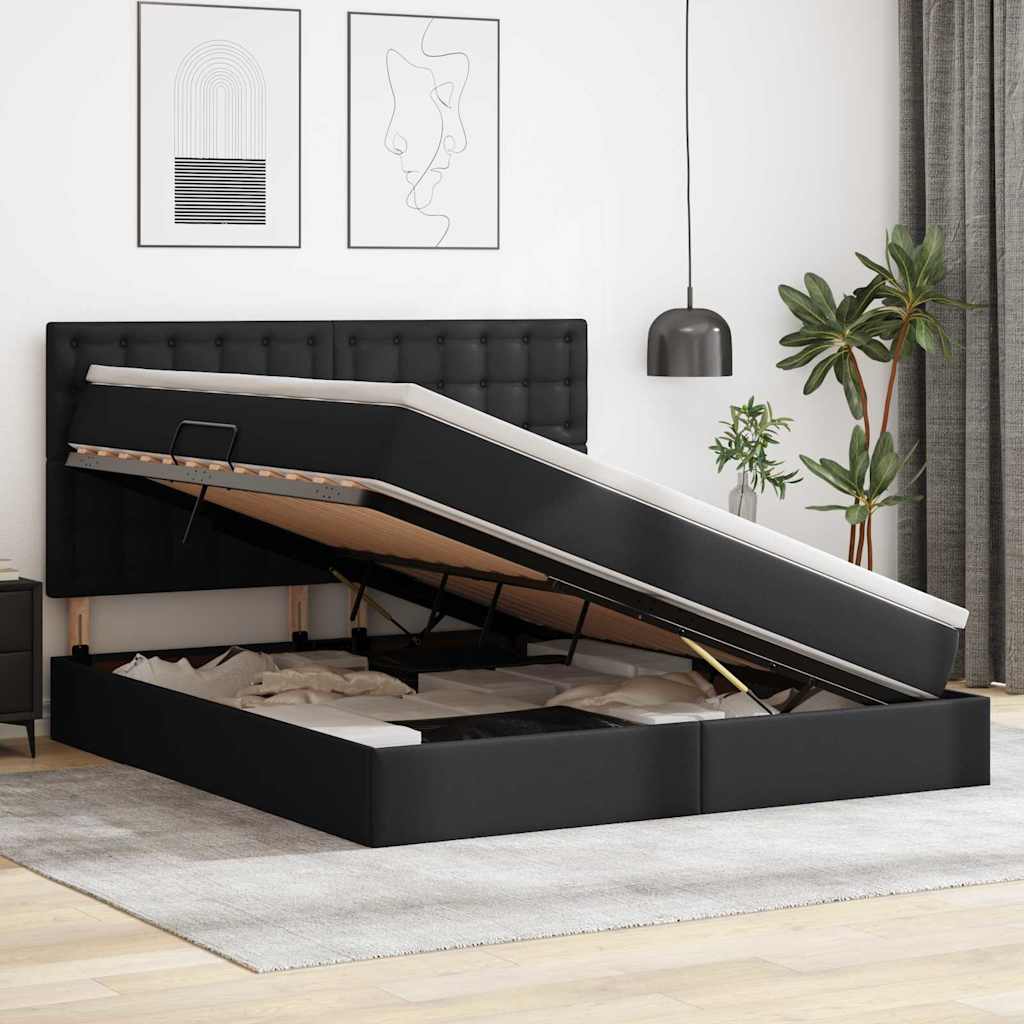 Opslag bed met matras met opslag Zwart 160 x 200 cm Nep Leer is nu te koop bij PeponiXL, paradijselijk wonen!