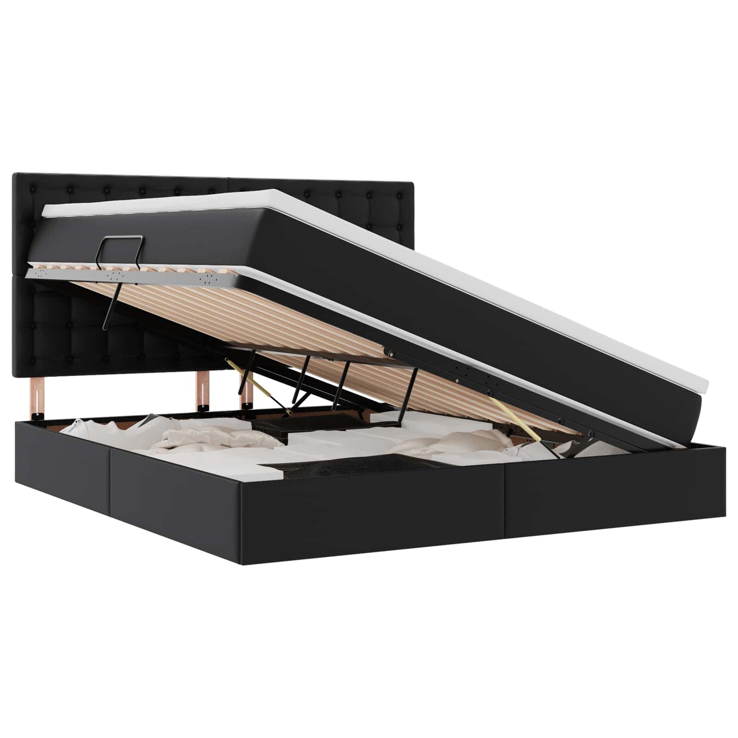 Opslag bed met matras met opslag Zwart 160 x 200 cm Nep Leer is nu te koop bij PeponiXL, paradijselijk wonen!
