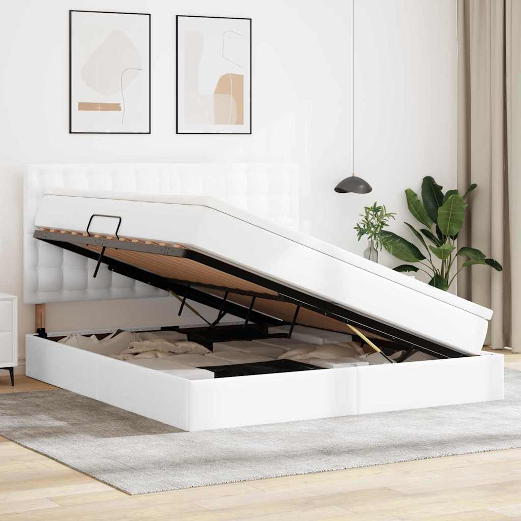 Opslag bed met matras met opslag Puur Wit 160 x 200 cm Nep Leer is nu te koop bij PeponiXL, paradijselijk wonen!
