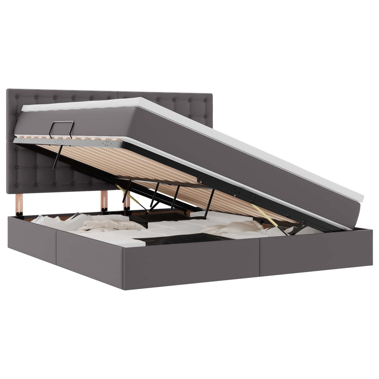 Opslag bed met matras met opslag Grijs 160 x 200 cm Nep Leer is nu te koop bij PeponiXL, paradijselijk wonen!