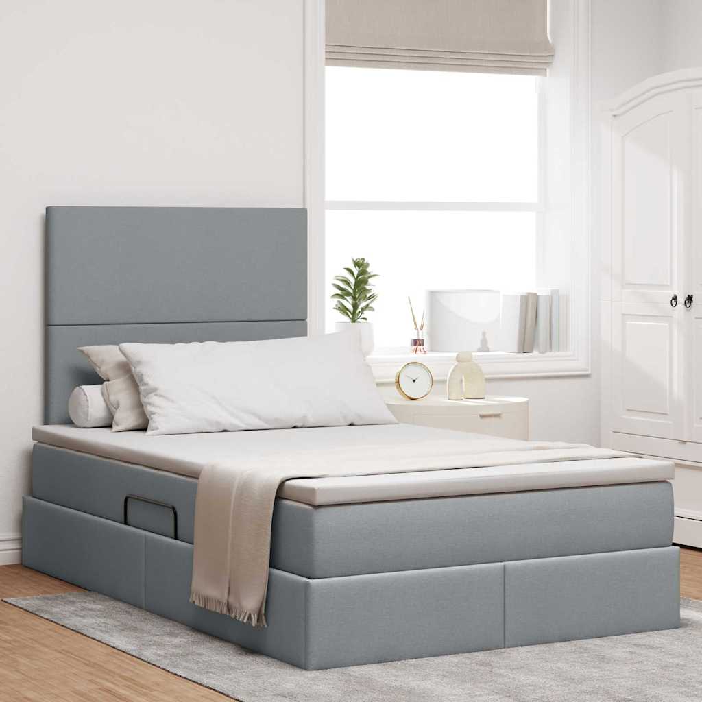 Opslag bed met matras met matras Lichtgrijs 120 x 190 cm Stof is nu te koop bij PeponiXL, paradijselijk wonen!