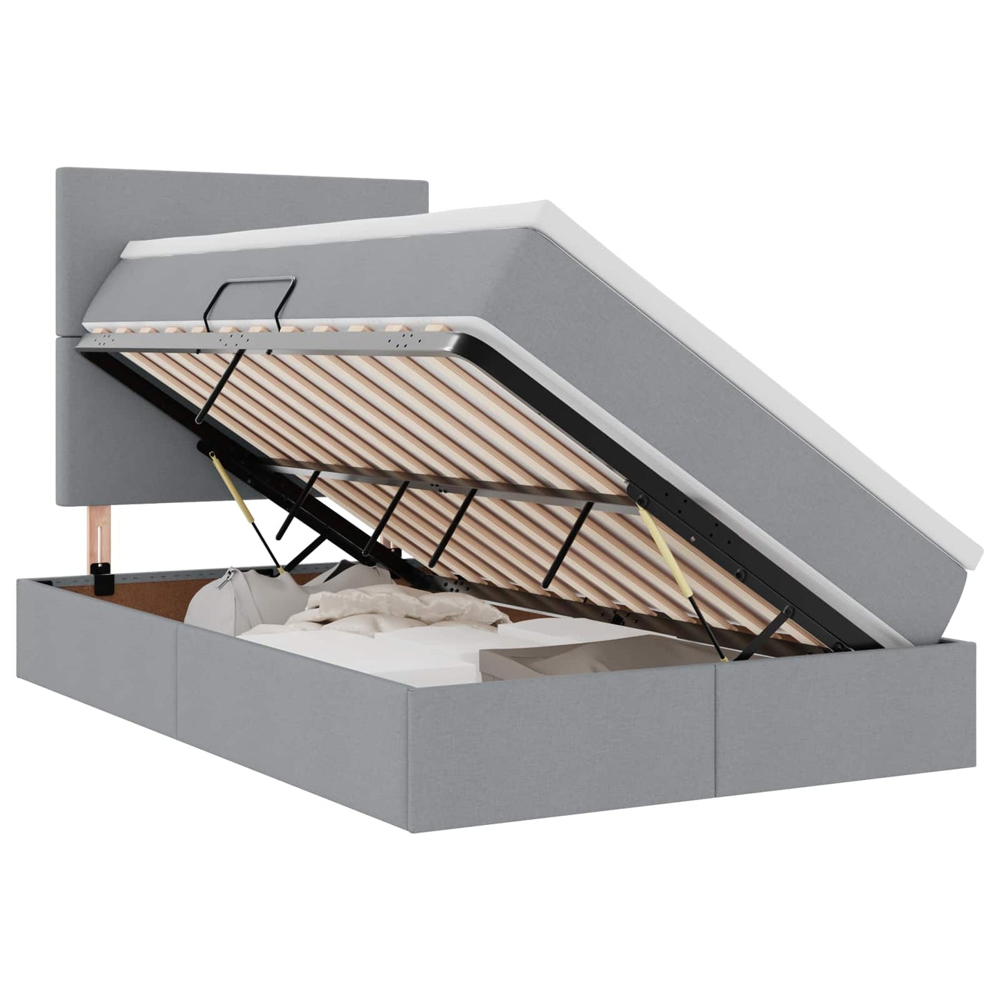 Opslag bed met matras met matras Lichtgrijs 120 x 190 cm Stof is nu te koop bij PeponiXL, paradijselijk wonen!