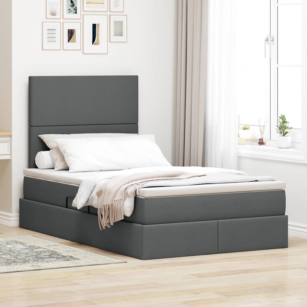 Opslag bed met matras met matras Donkergrijs 120 x 190 cm Stof is nu te koop bij PeponiXL, paradijselijk wonen!