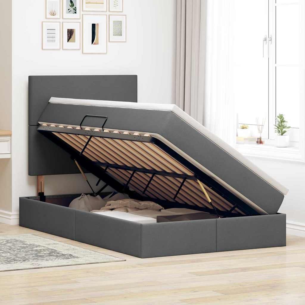 Opslag bed met matras met matras Donkergrijs 120 x 190 cm Stof is nu te koop bij PeponiXL, paradijselijk wonen!