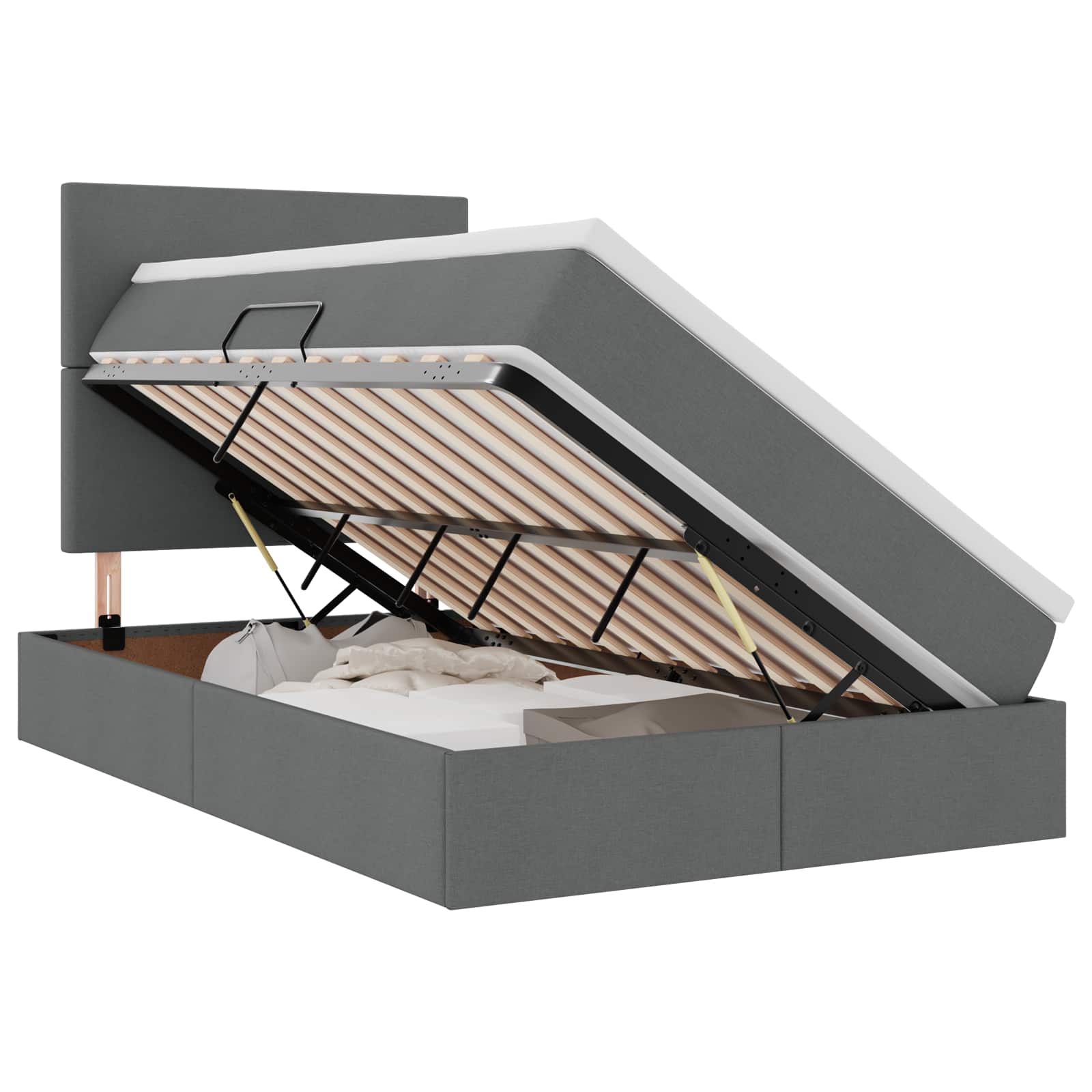Opslag bed met matras met matras Donkergrijs 120 x 190 cm Stof is nu te koop bij PeponiXL, paradijselijk wonen!