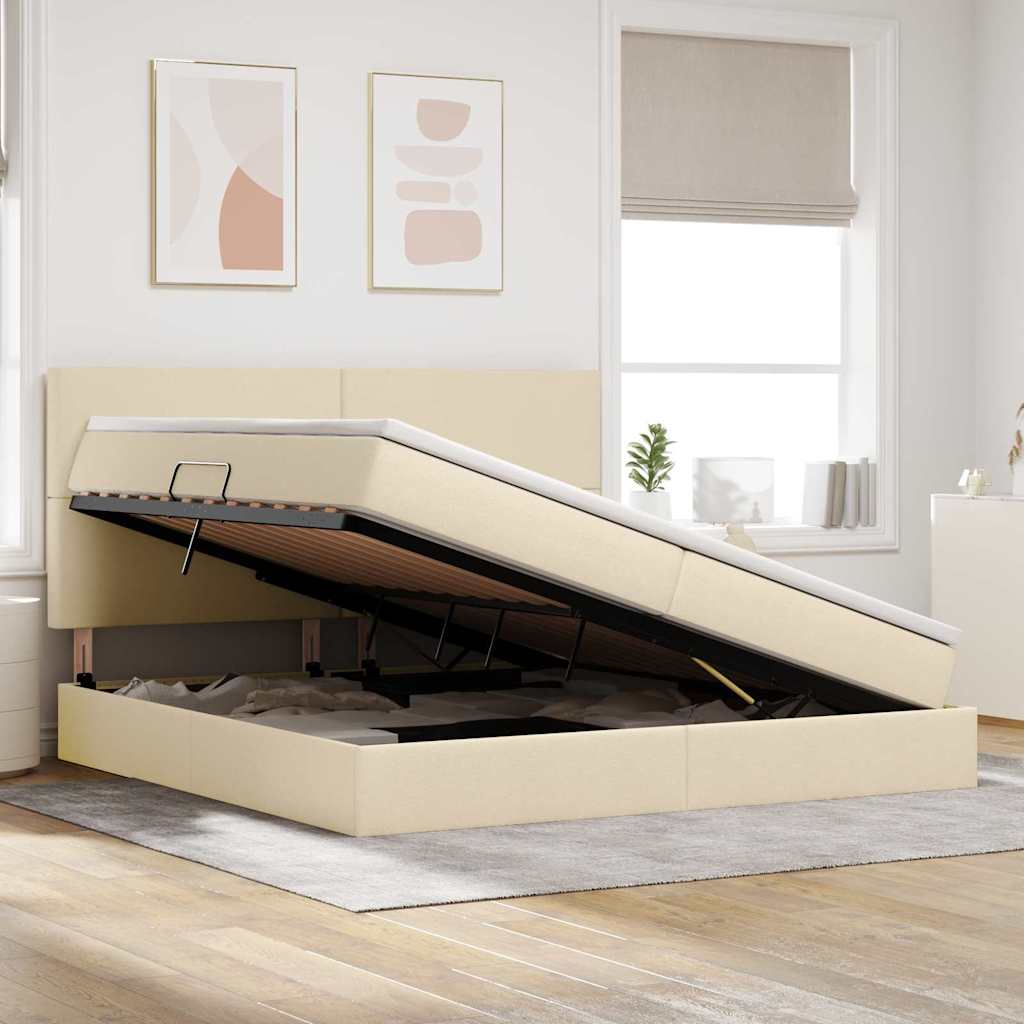 Opslag bed met matras met matras Crème 200 x 200 cm Polyester is nu te koop bij PeponiXL, paradijselijk wonen!