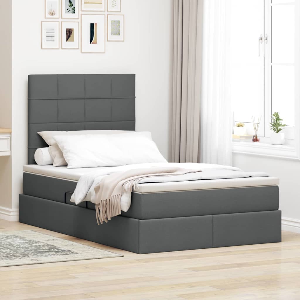 Opslag bed met matras met matras Donkergrijs 120 x 190 cm Stof is nu te koop bij PeponiXL, paradijselijk wonen!