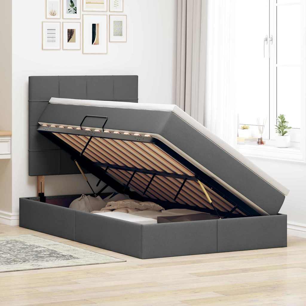 Opslag bed met matras met matras Donkergrijs 120 x 190 cm Stof is nu te koop bij PeponiXL, paradijselijk wonen!