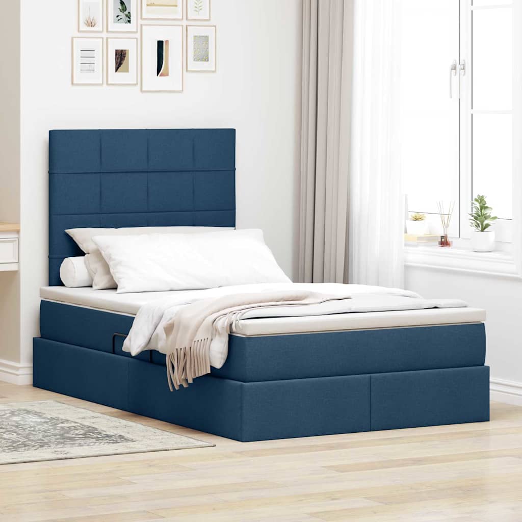 Opslag bed met matras met matras Blauw 120 x 190 cm Stof is nu te koop bij PeponiXL, paradijselijk wonen!