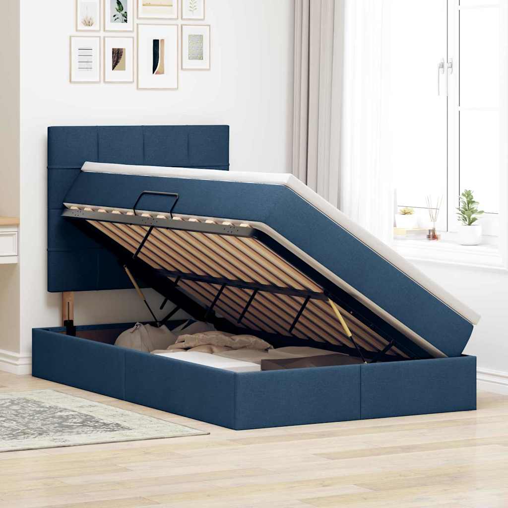 Opslag bed met matras met matras Blauw 120 x 190 cm Stof is nu te koop bij PeponiXL, paradijselijk wonen!