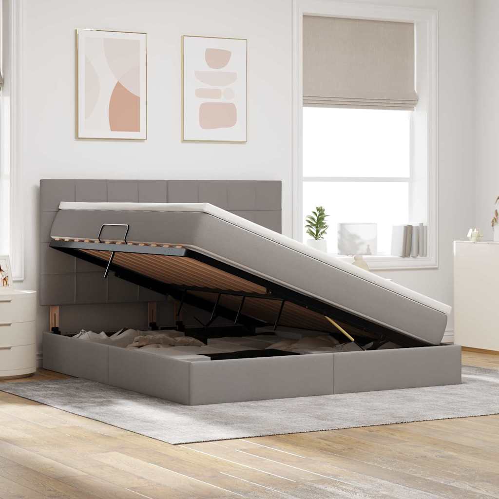 Opslag bed met matras met matras Taupe 160 x 200 cm Polyester is nu te koop bij PeponiXL, paradijselijk wonen!
