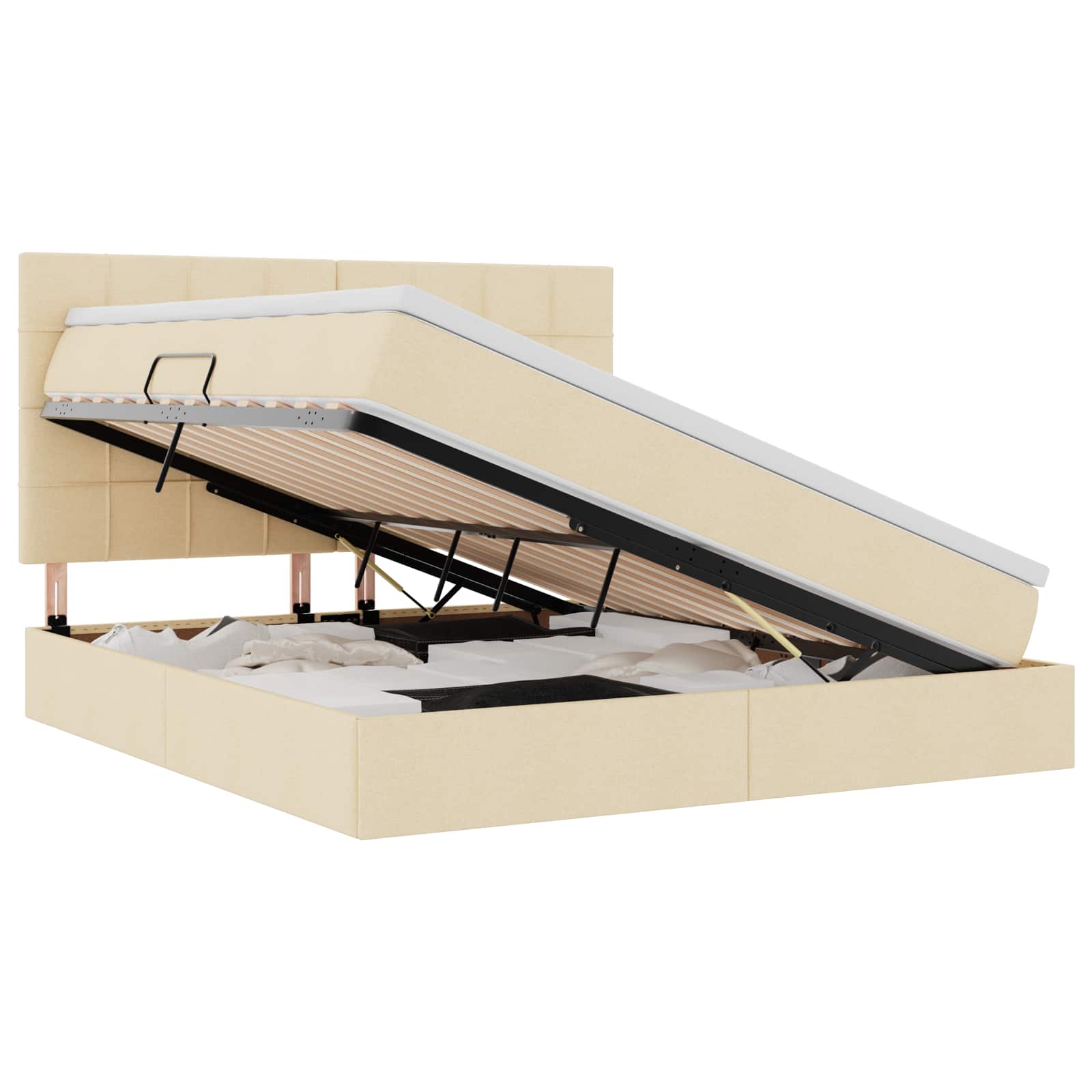 Opslag bed met matras met matras Crème 160 x 200 cm Polyester is nu te koop bij PeponiXL, paradijselijk wonen!