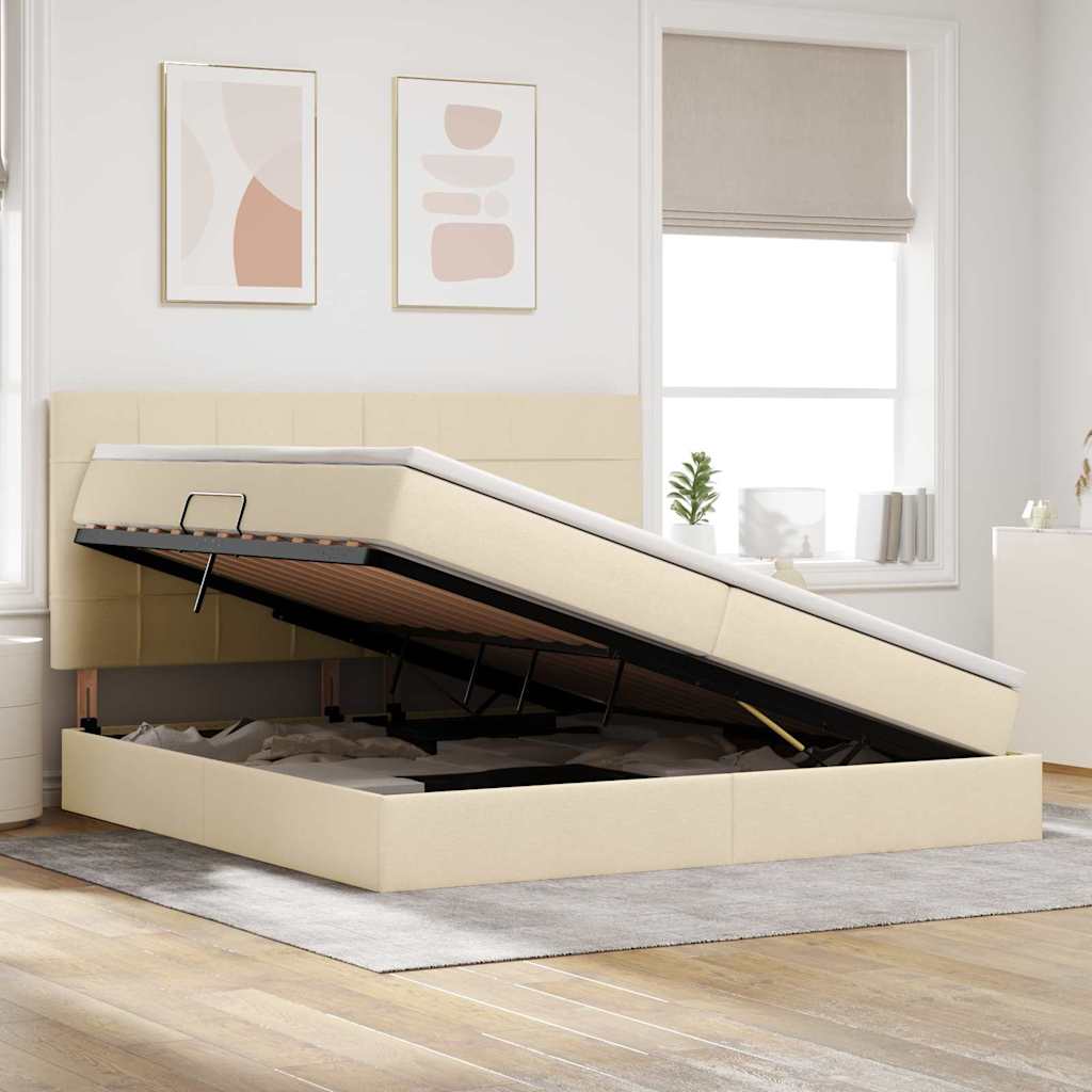 Opslag bed met matras met matras Crème 200 x 200 cm Polyester is nu te koop bij PeponiXL, paradijselijk wonen!