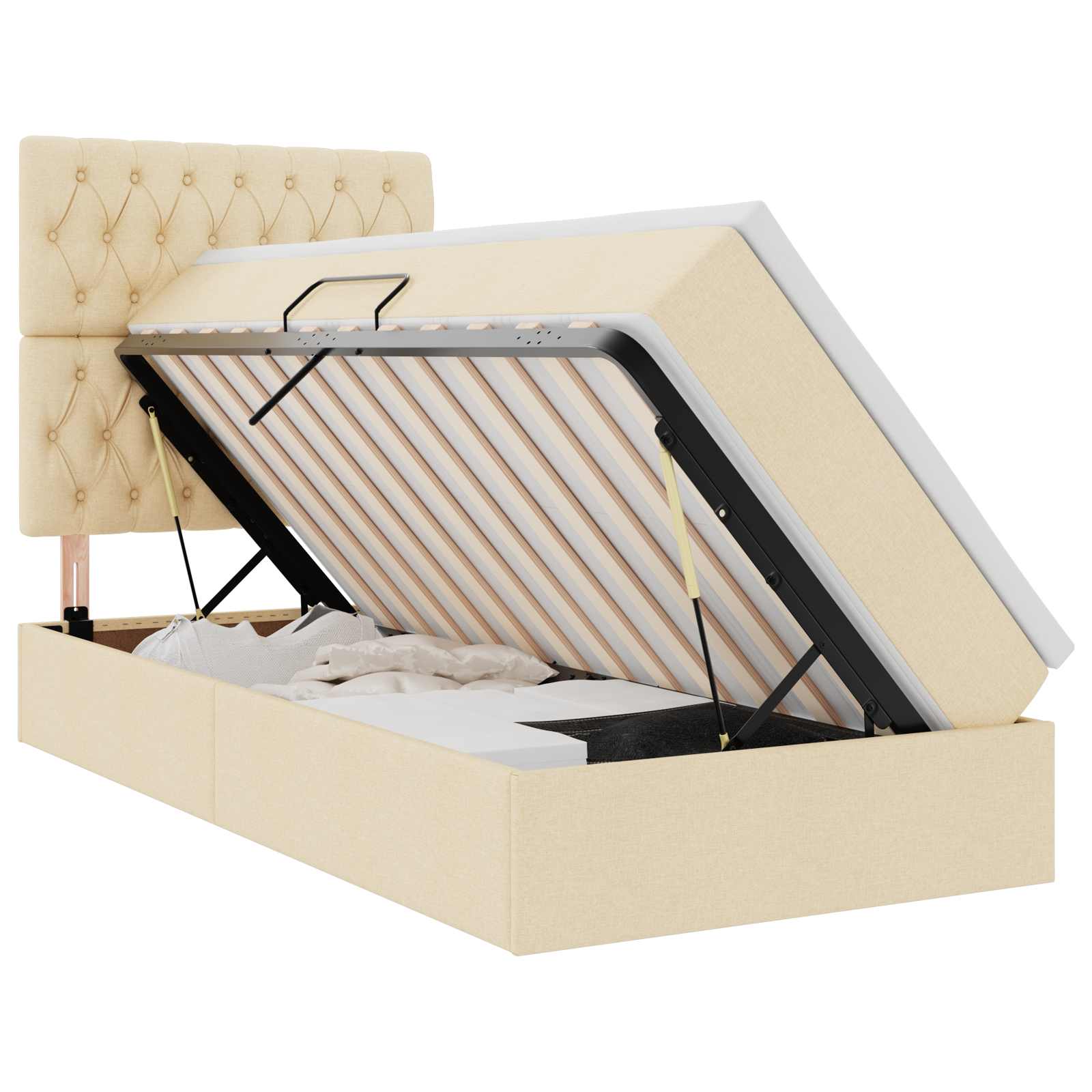 Opslag bed met matras met matras Crème 90 x 190 cm Polyester is nu te koop bij PeponiXL, paradijselijk wonen!