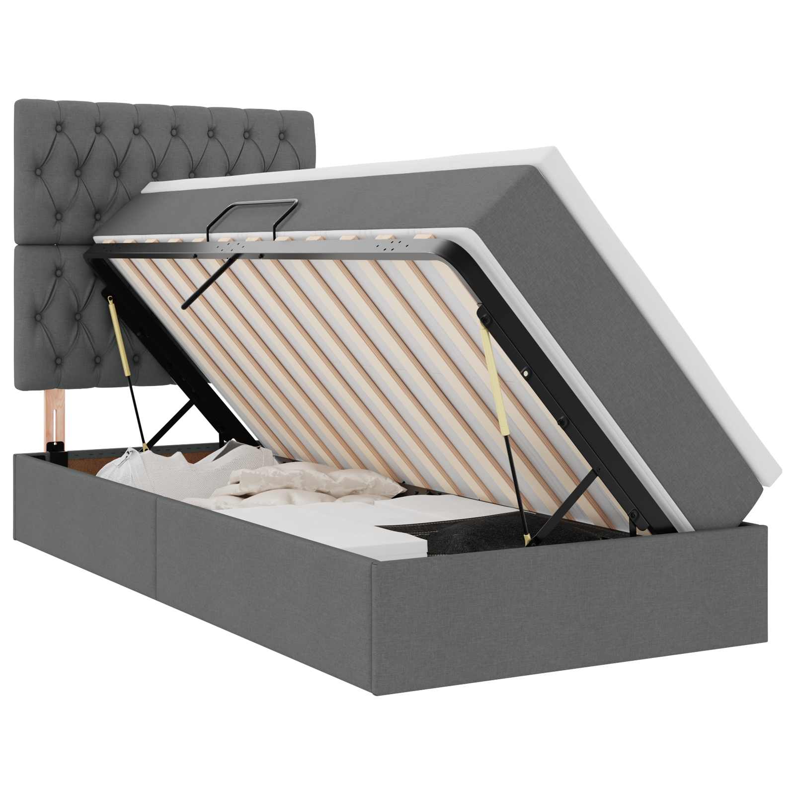 Opslag bed met matras Donkergrijs 100 x 200 cm Polyester is nu te koop bij PeponiXL, paradijselijk wonen!