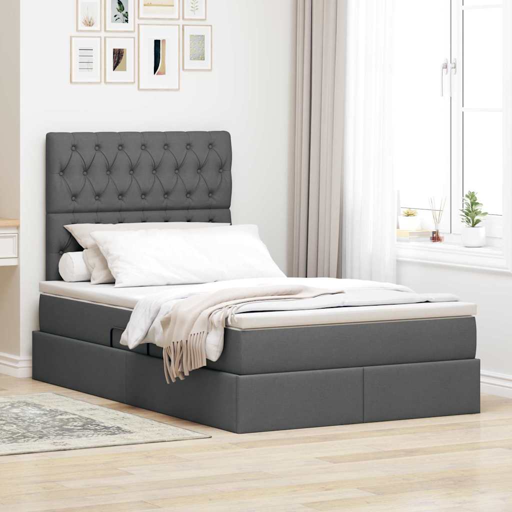 Opslag bed met matras met matras Donkergrijs 120 x 190 cm Stof is nu te koop bij PeponiXL, paradijselijk wonen!