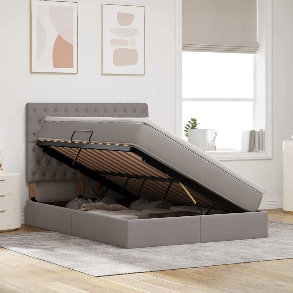 Opslag bed met matras met matras Taupe 140 x 190 cm Polyester is nu te koop bij PeponiXL, paradijselijk wonen!