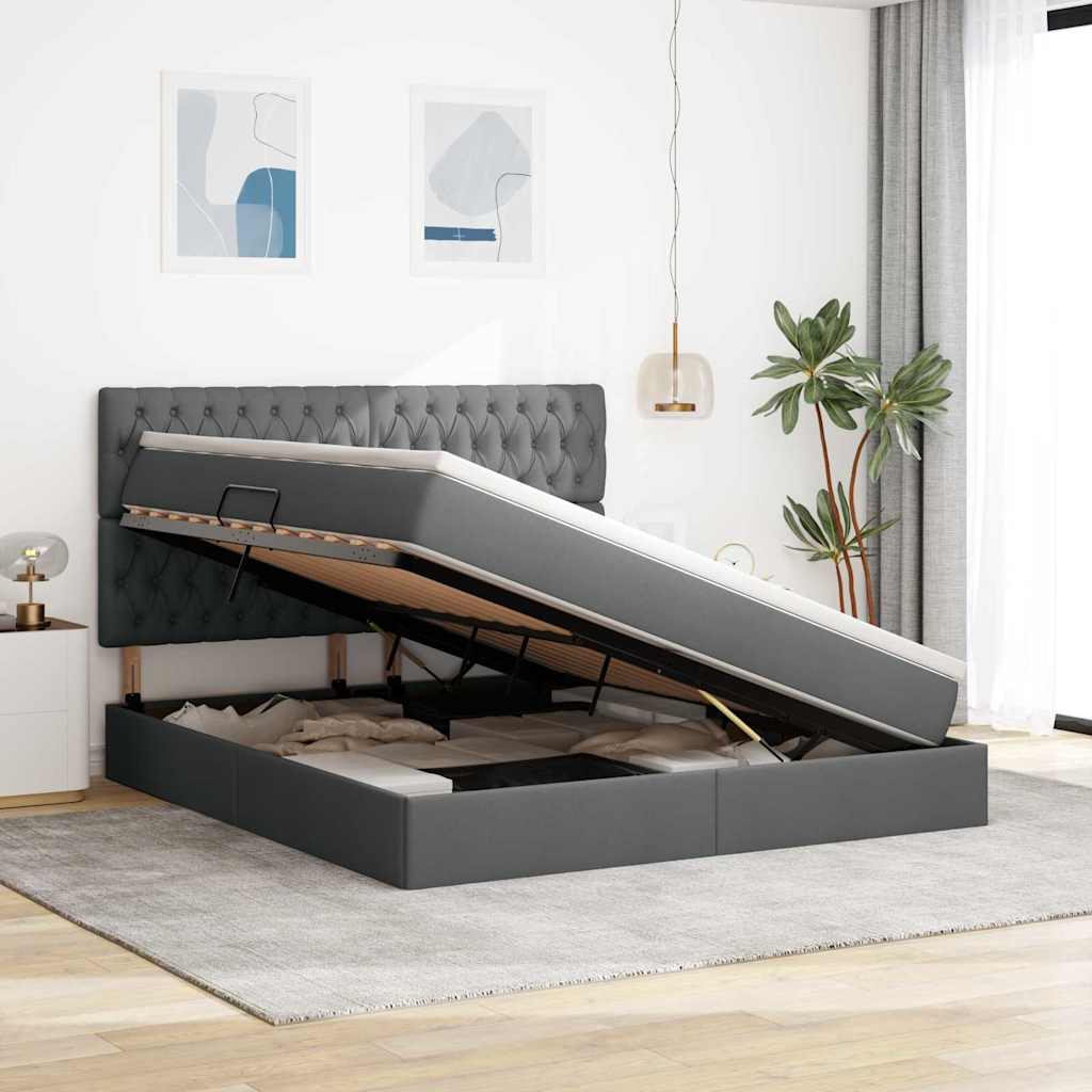 Opslag bed met matras Donkergrijs 160 x 200 cm Polyester is nu te koop bij PeponiXL, paradijselijk wonen!